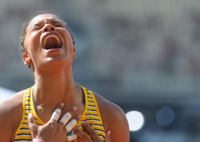 Yemisi Ogunleye (Germany) during the shot put qualification during the world athletics championships 2023 at the National Athletics Centre, in Budapest, Hungary.